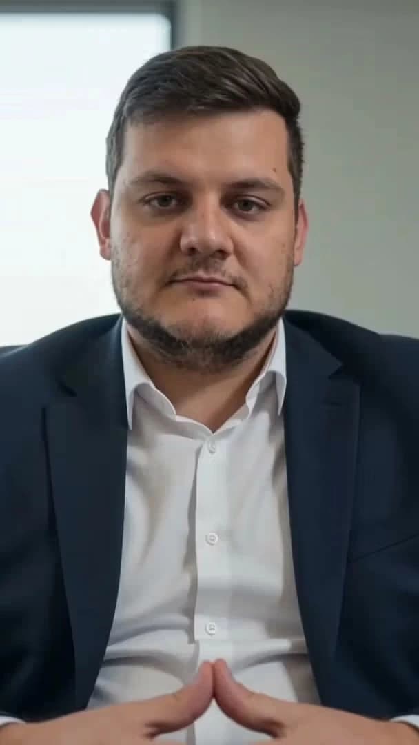 Retrato do fundador da iork, contador, de blazer azul-marinho e camisa branca